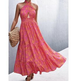 Halter dress in red pink