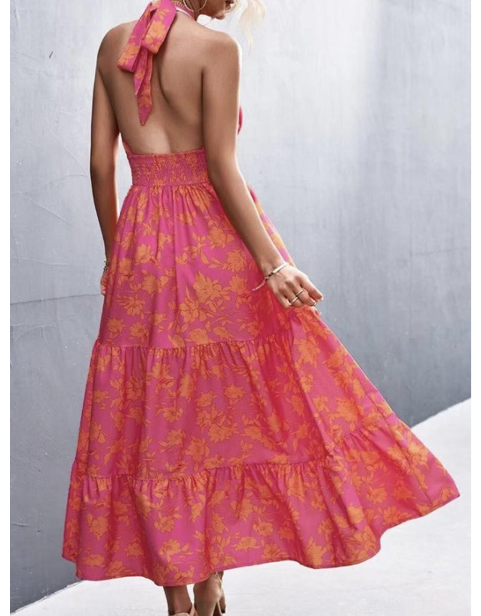 Halter dress in red pink