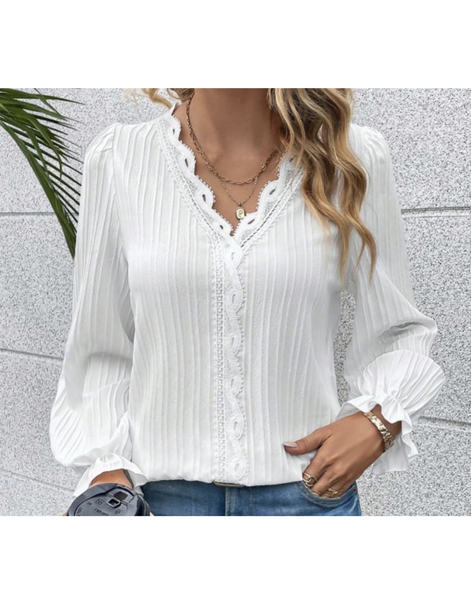 White textured lace blouse