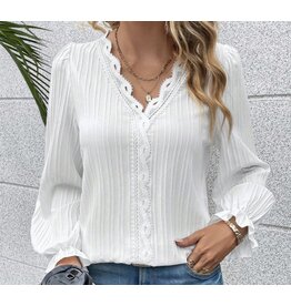 White textured lace blouse