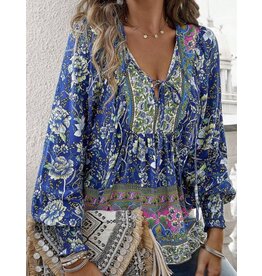 Blue floral long sleeve blouse