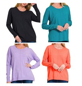 Front seam round-neck sweater