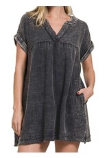 Washed gauze raw edge dress