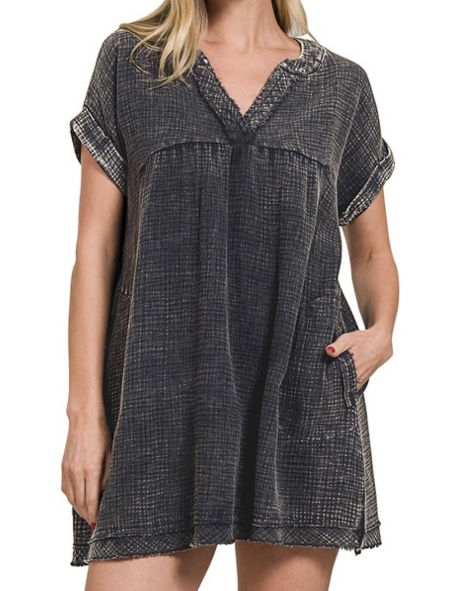 Washed gauze raw edge dress