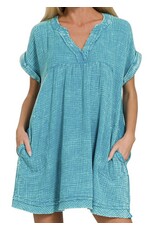 Washed gauze raw edge dress
