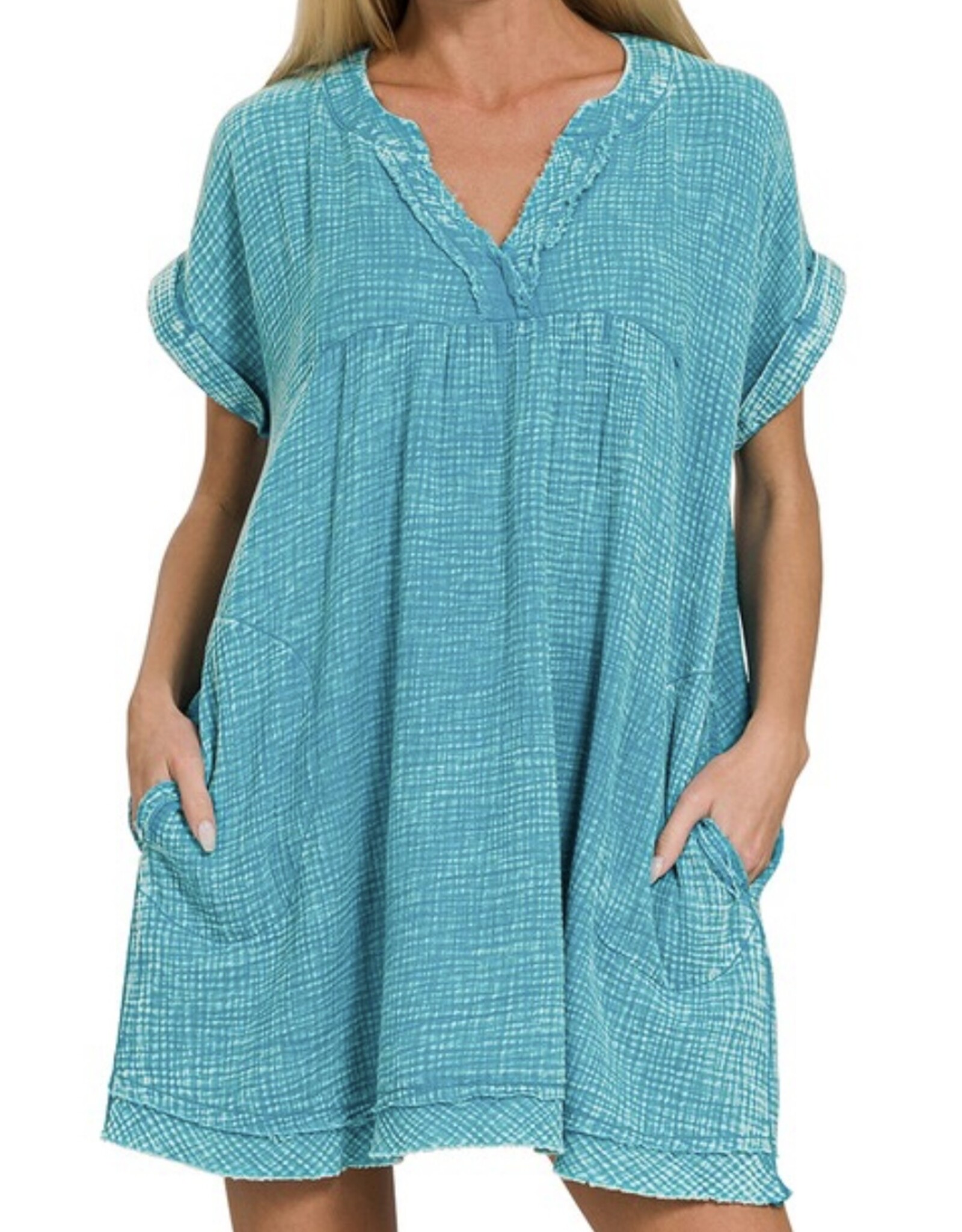 Washed gauze raw edge dress