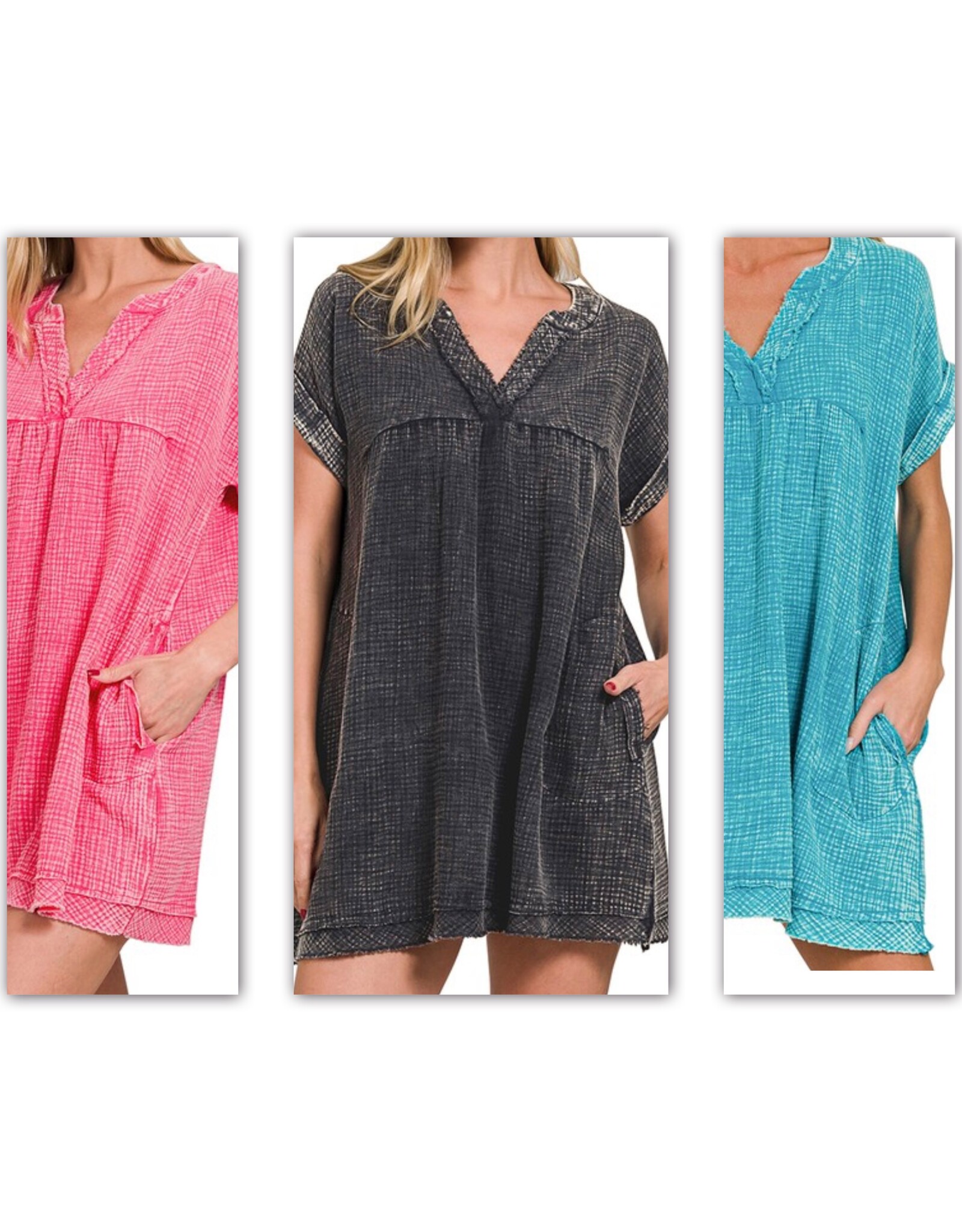 Washed gauze raw edge dress