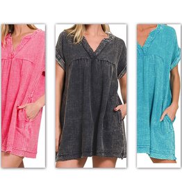 Washed gauze raw edge dress