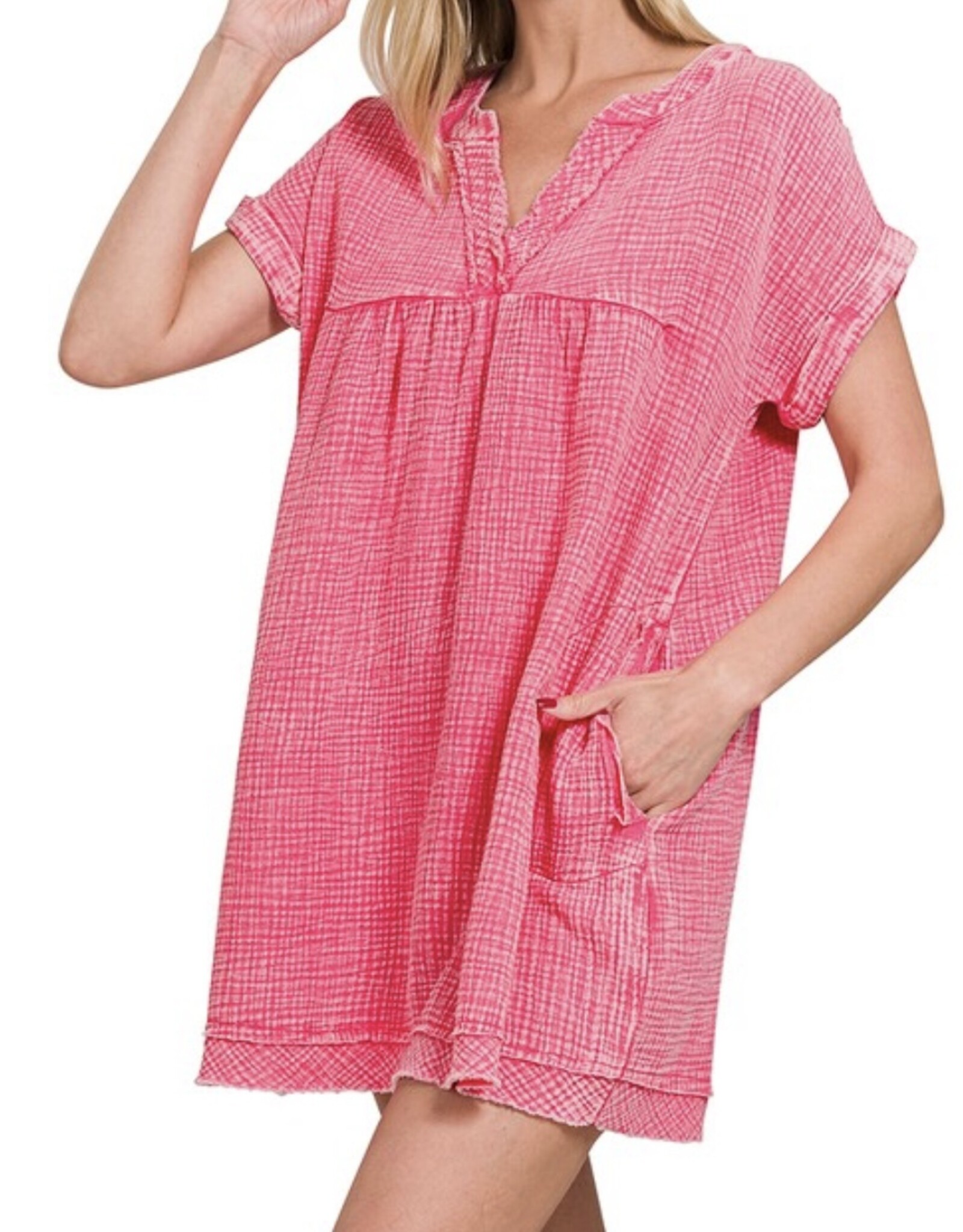 Washed gauze raw edge dress