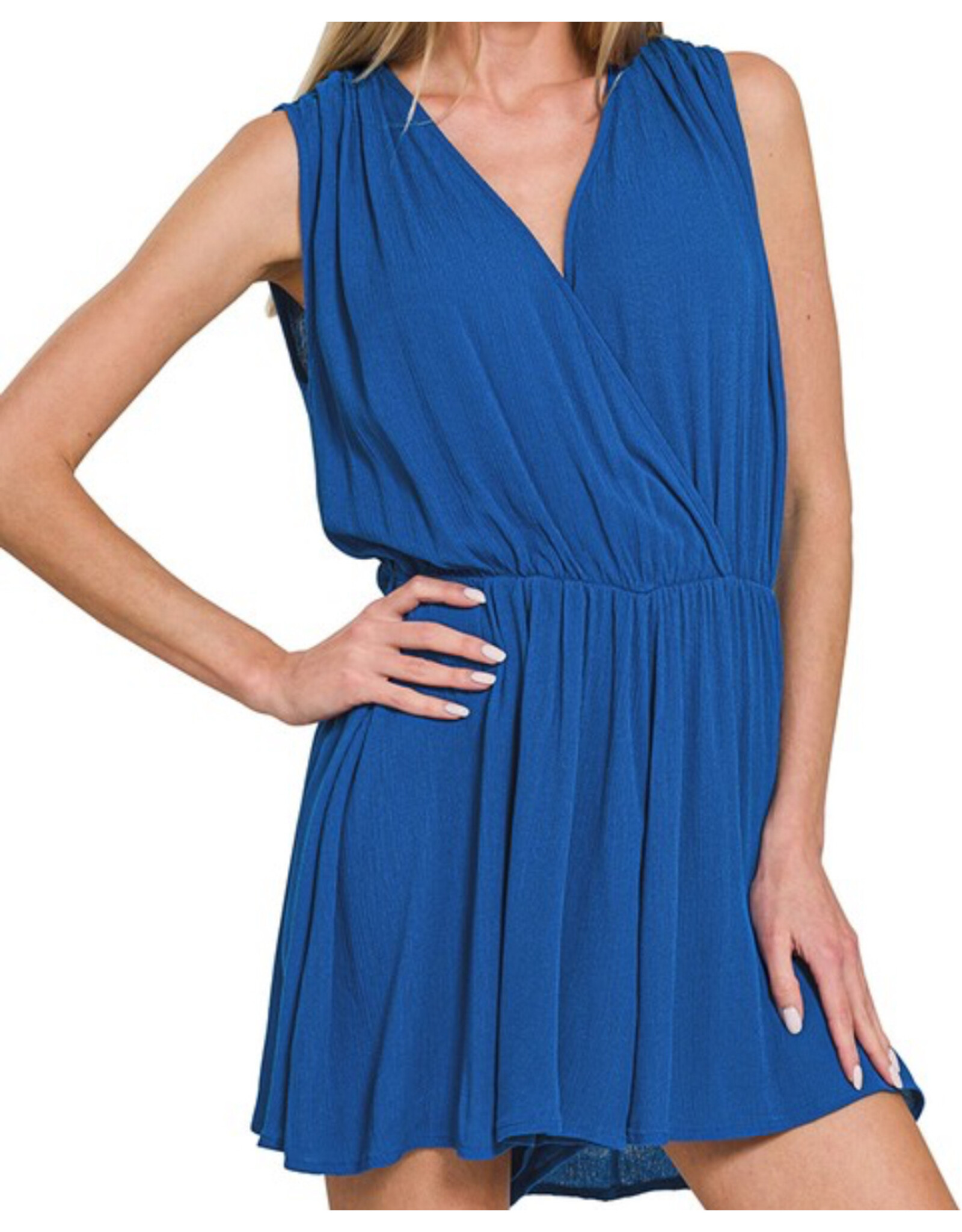 Woven crinkle draped romper