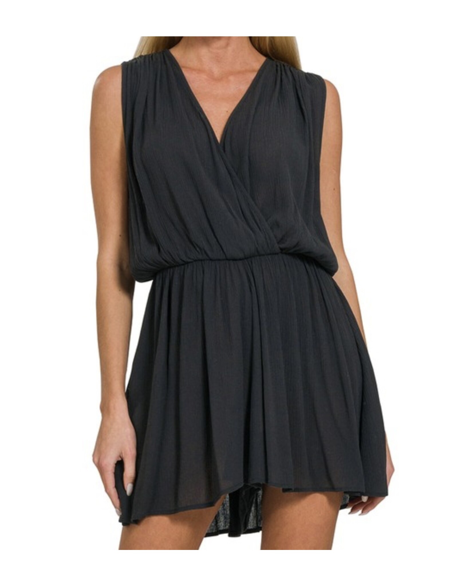 Woven crinkle draped romper
