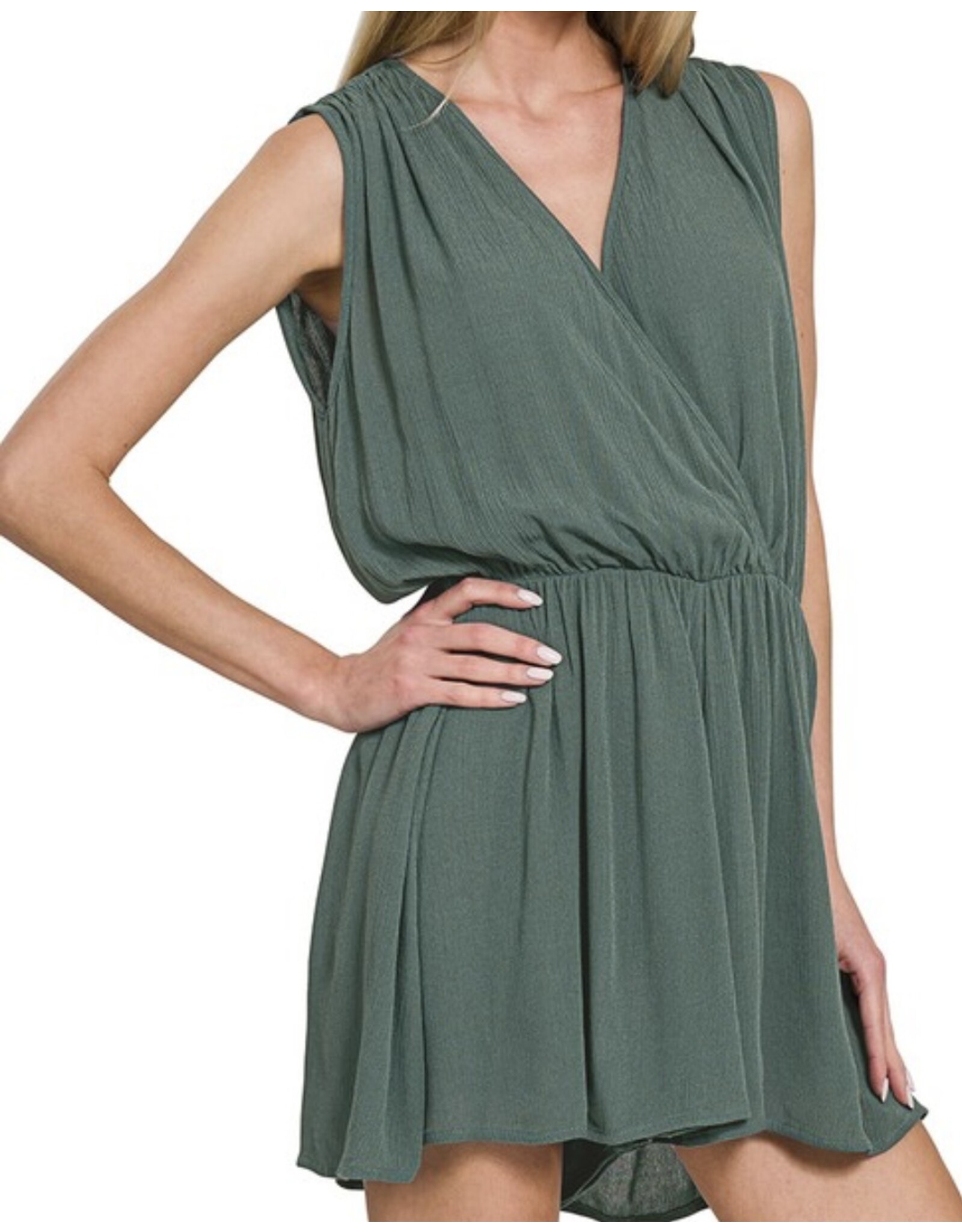 Woven crinkle draped romper