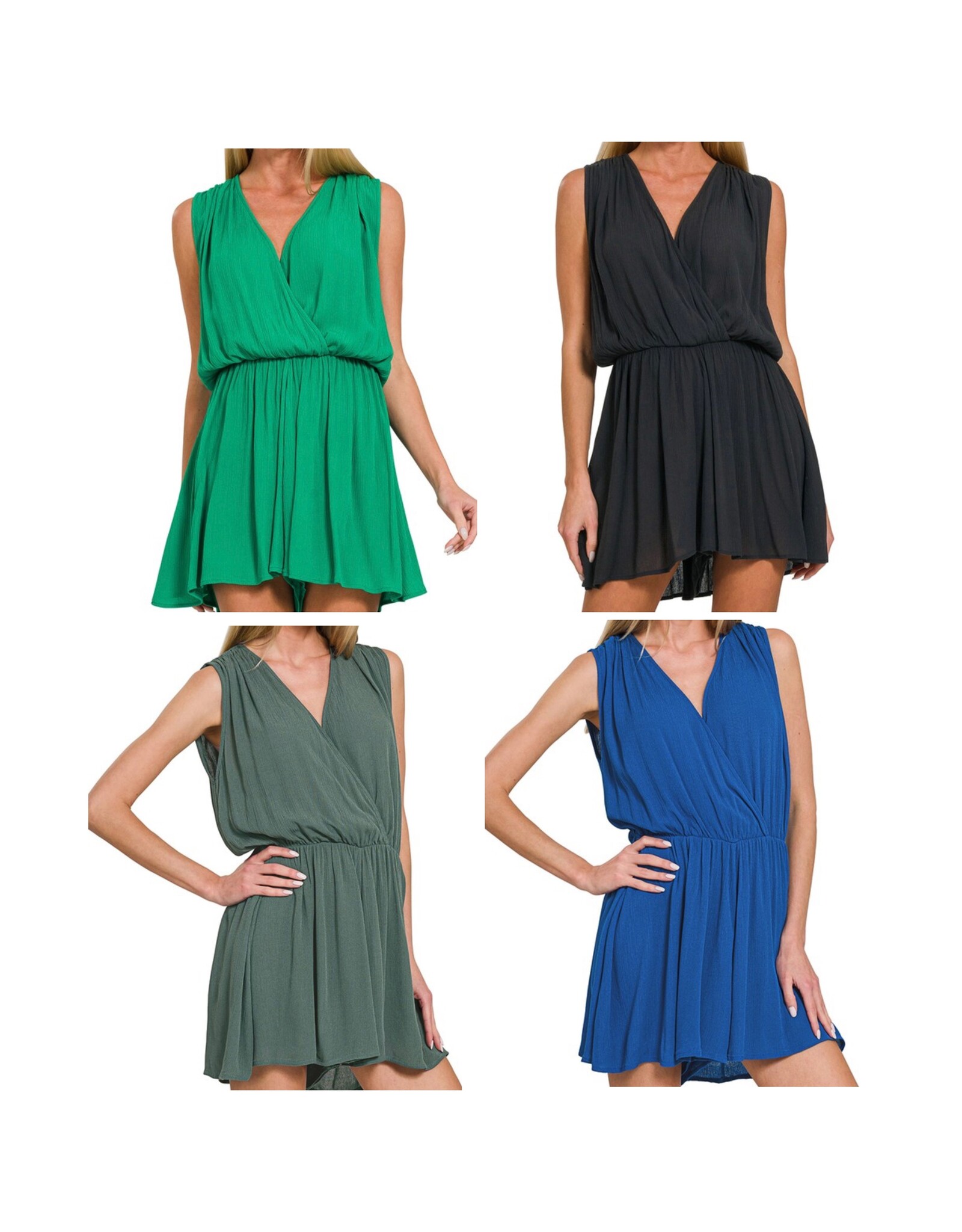 Woven crinkle draped romper
