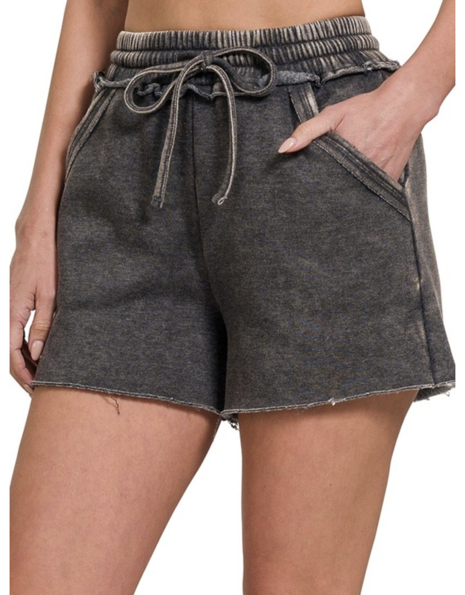 acid wash fleece drawstring shorts