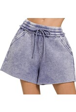 acid wash fleece drawstring shorts