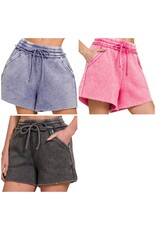 acid wash fleece drawstring shorts