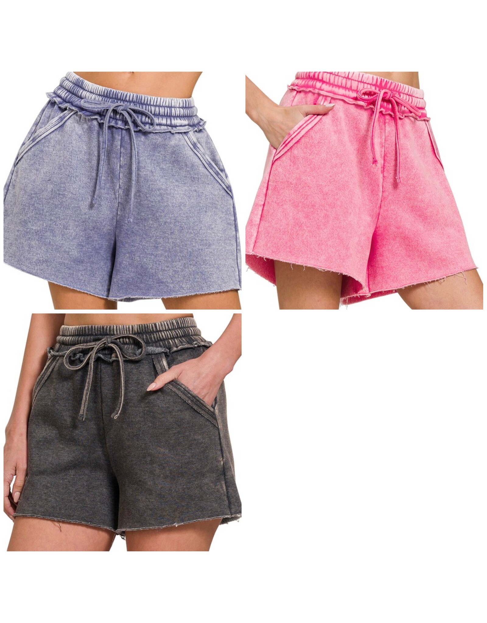 acid wash fleece drawstring shorts