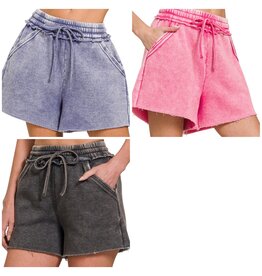 acid wash fleece drawstring shorts