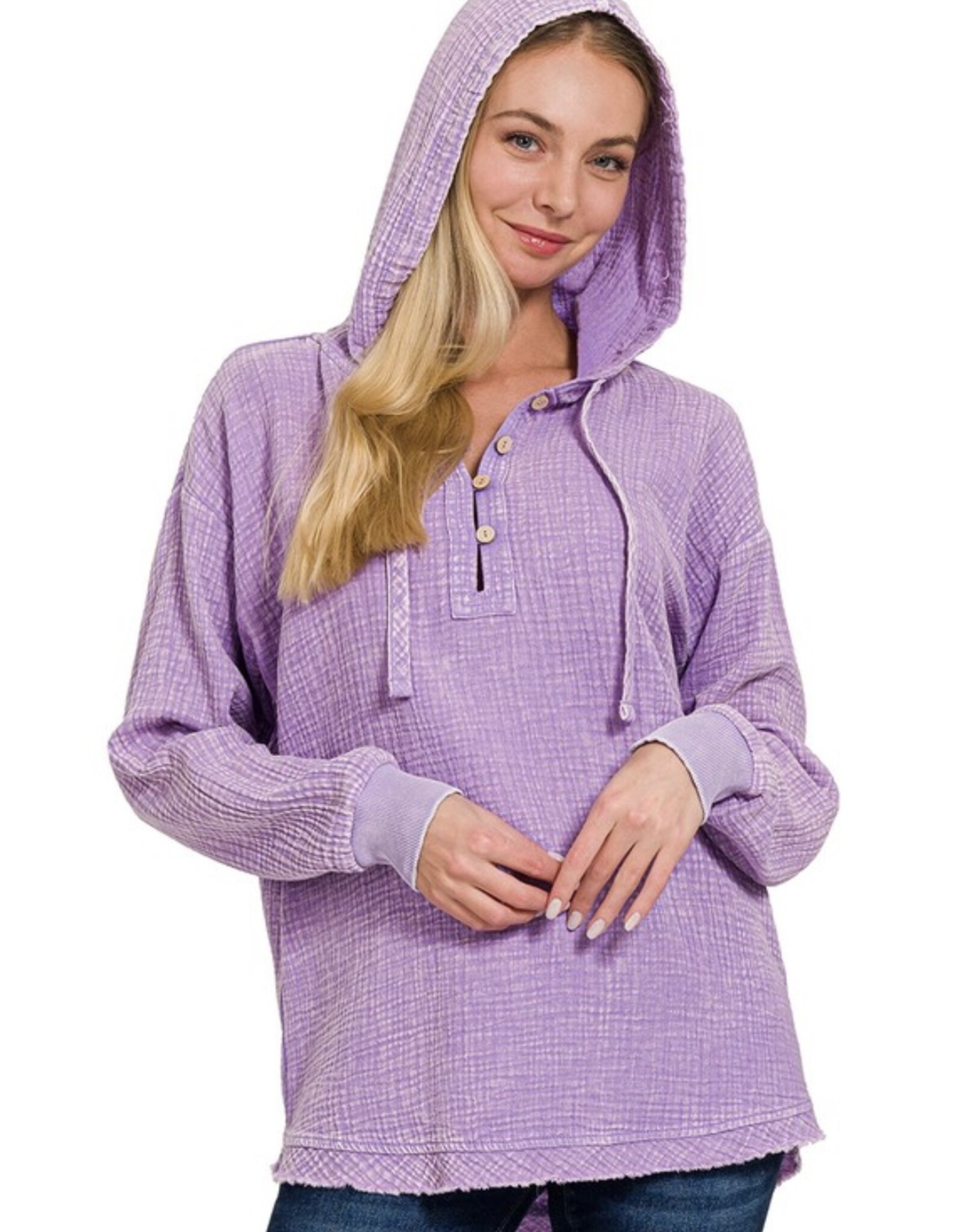 washed gauze raw edge hoodie