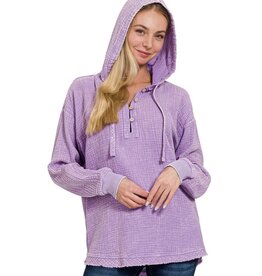 washed gauze raw edge hoodie