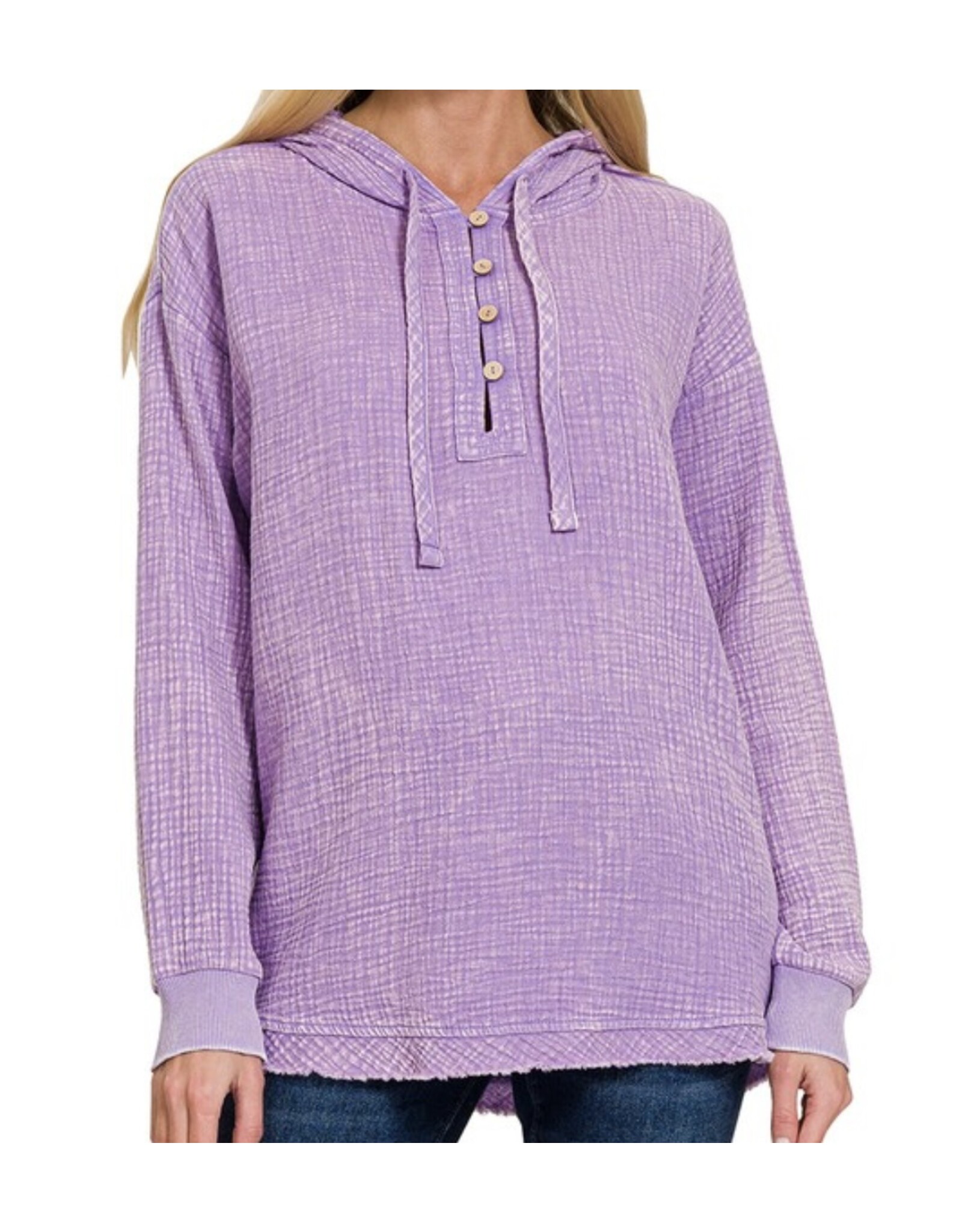 washed gauze raw edge hoodie