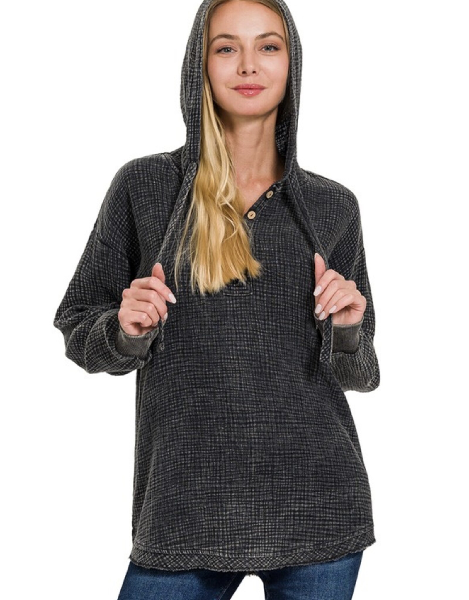 washed gauze raw edge hoodie
