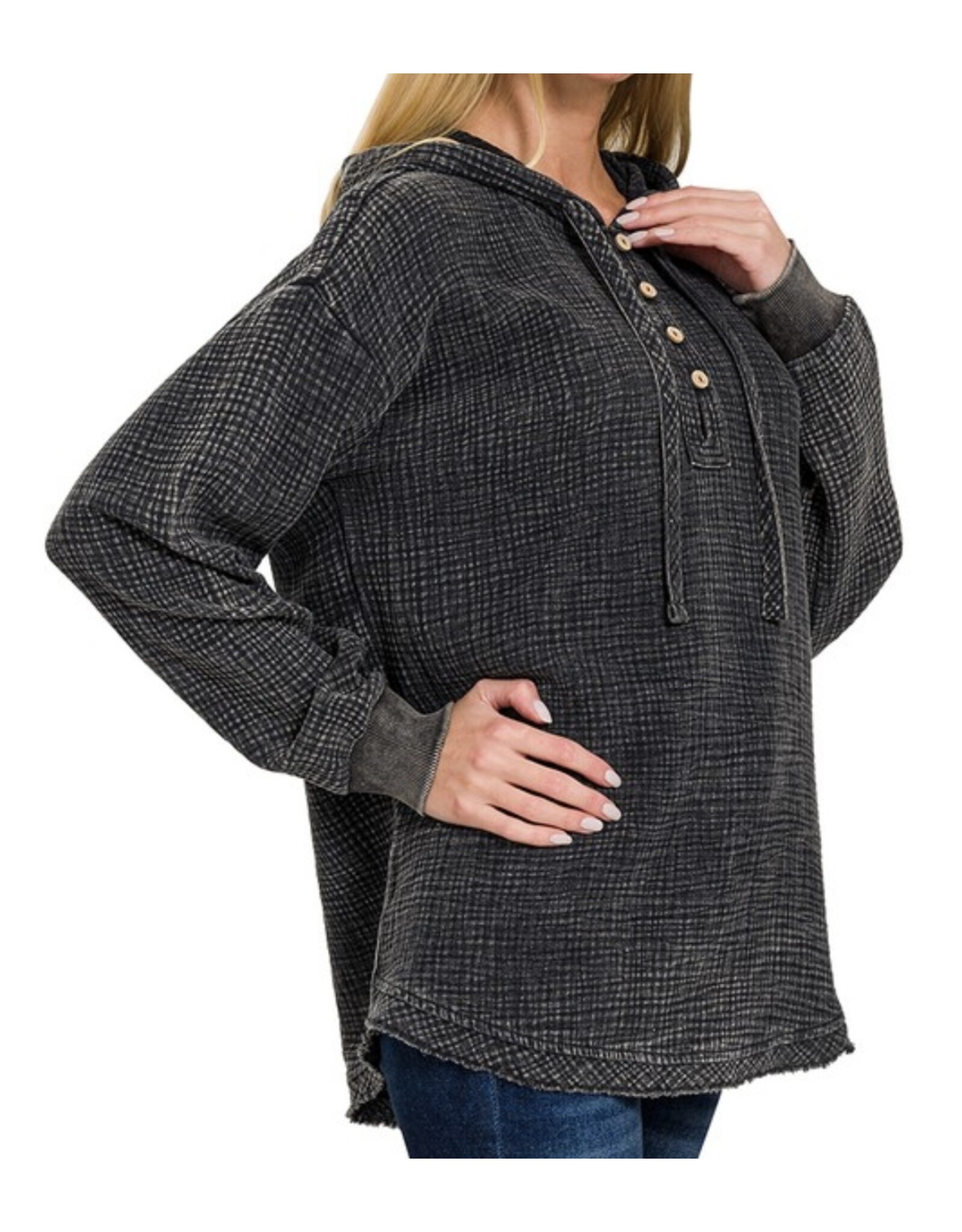 washed gauze raw edge hoodie