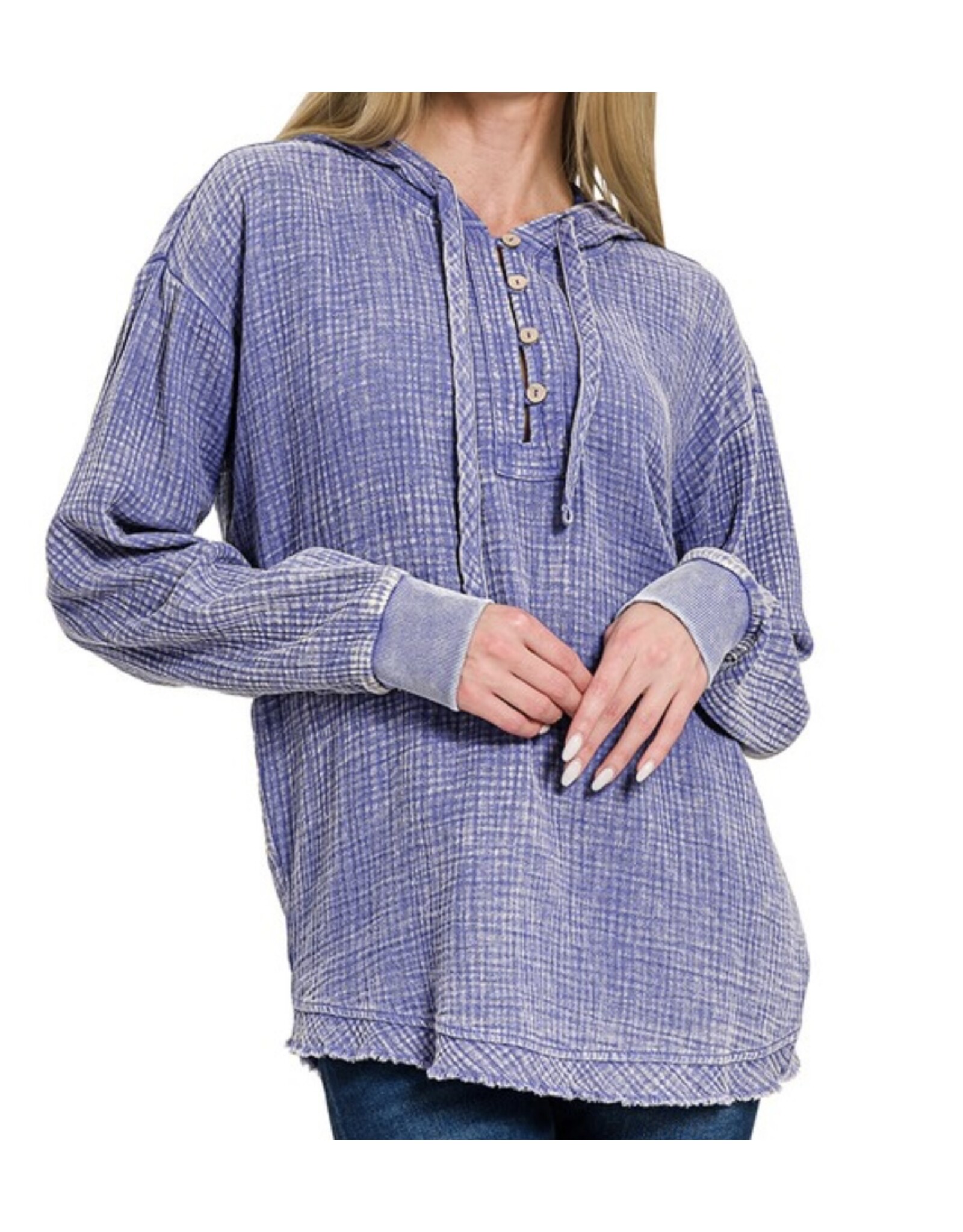 washed gauze raw edge hoodie