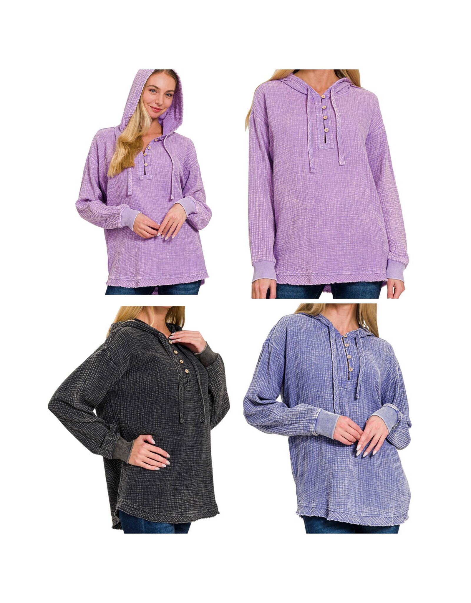 washed gauze raw edge hoodie