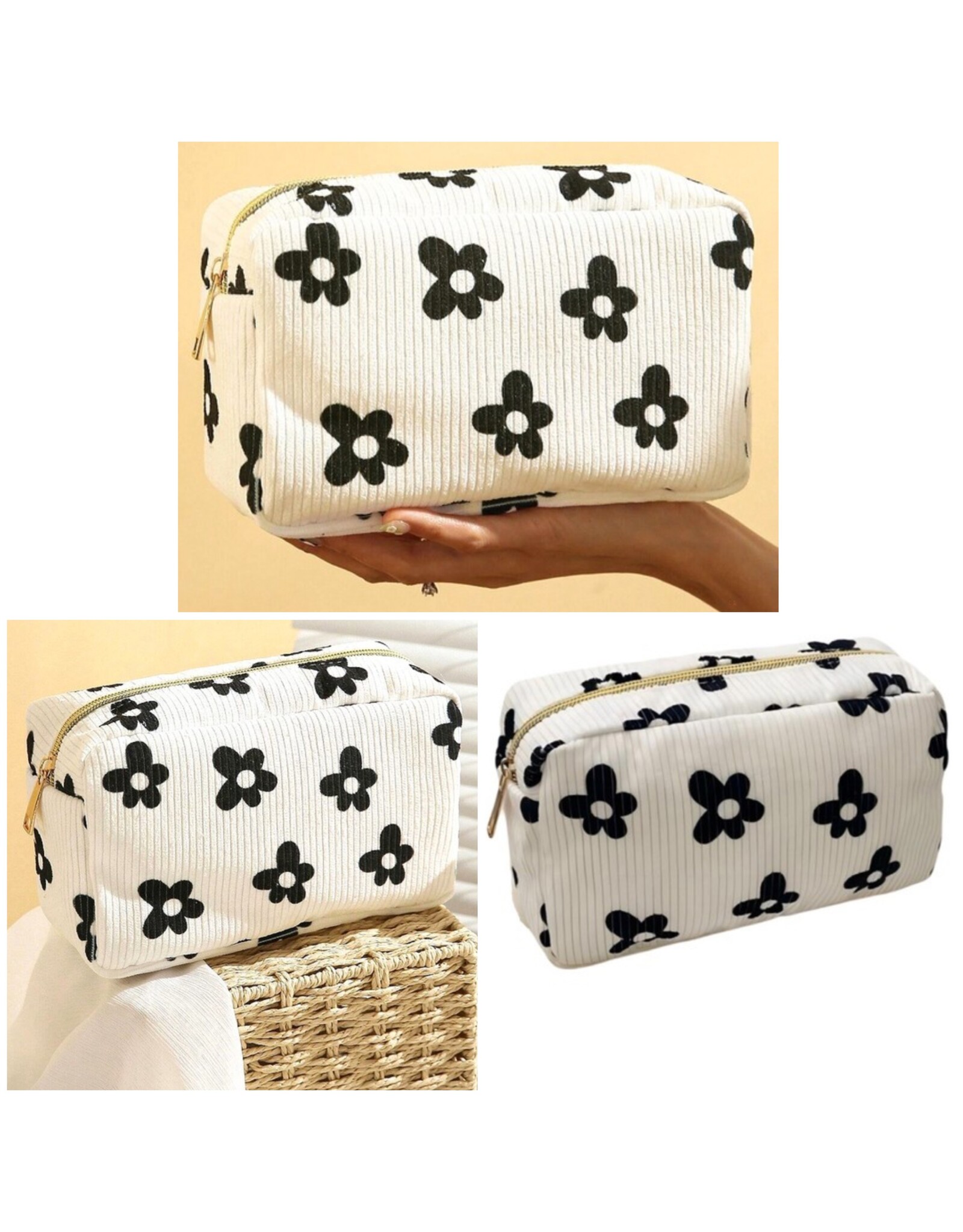 Corduroy cosmetic makeup bag