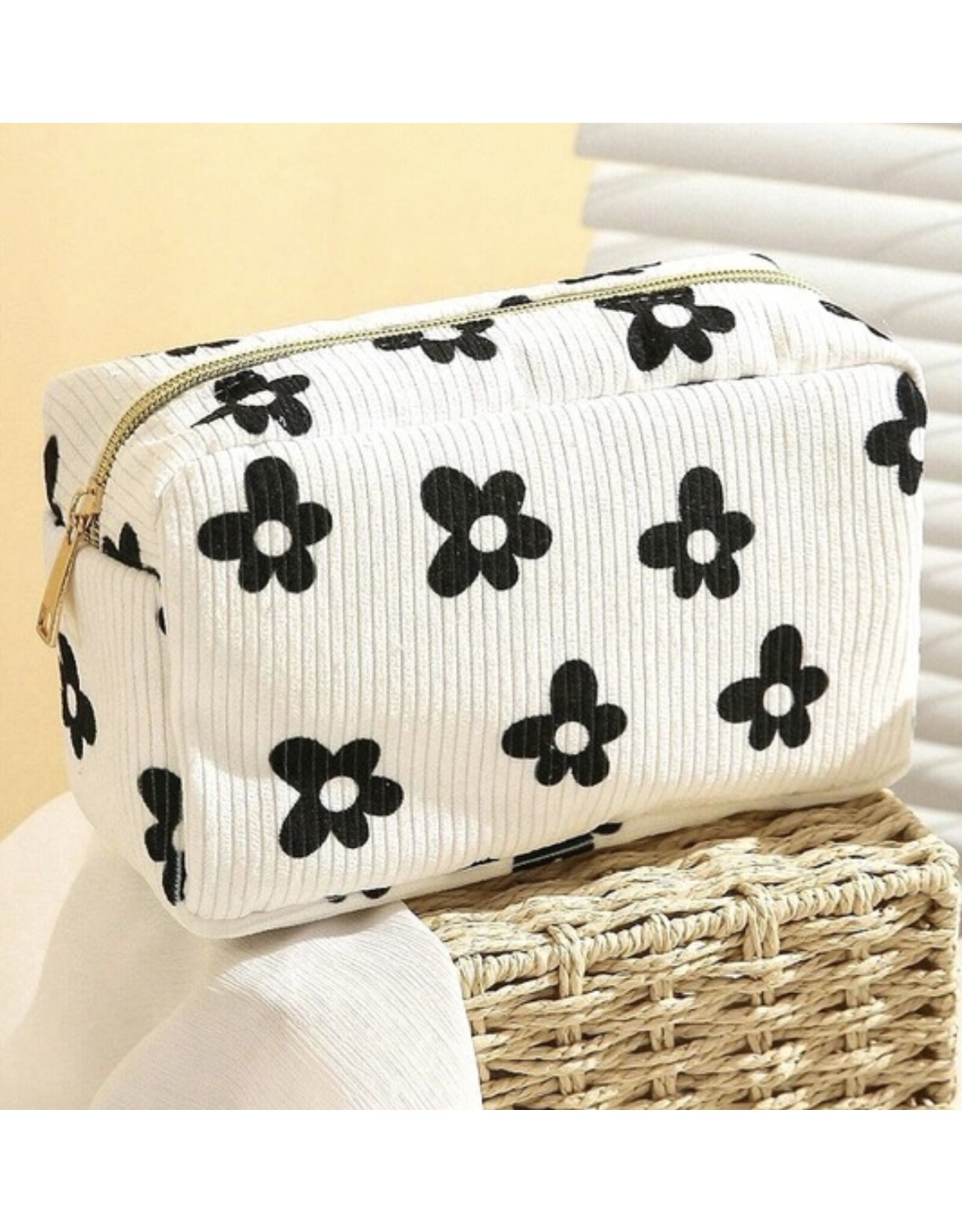 Corduroy cosmetic makeup bag