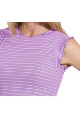 Ruffle trim sleeveless stripe top