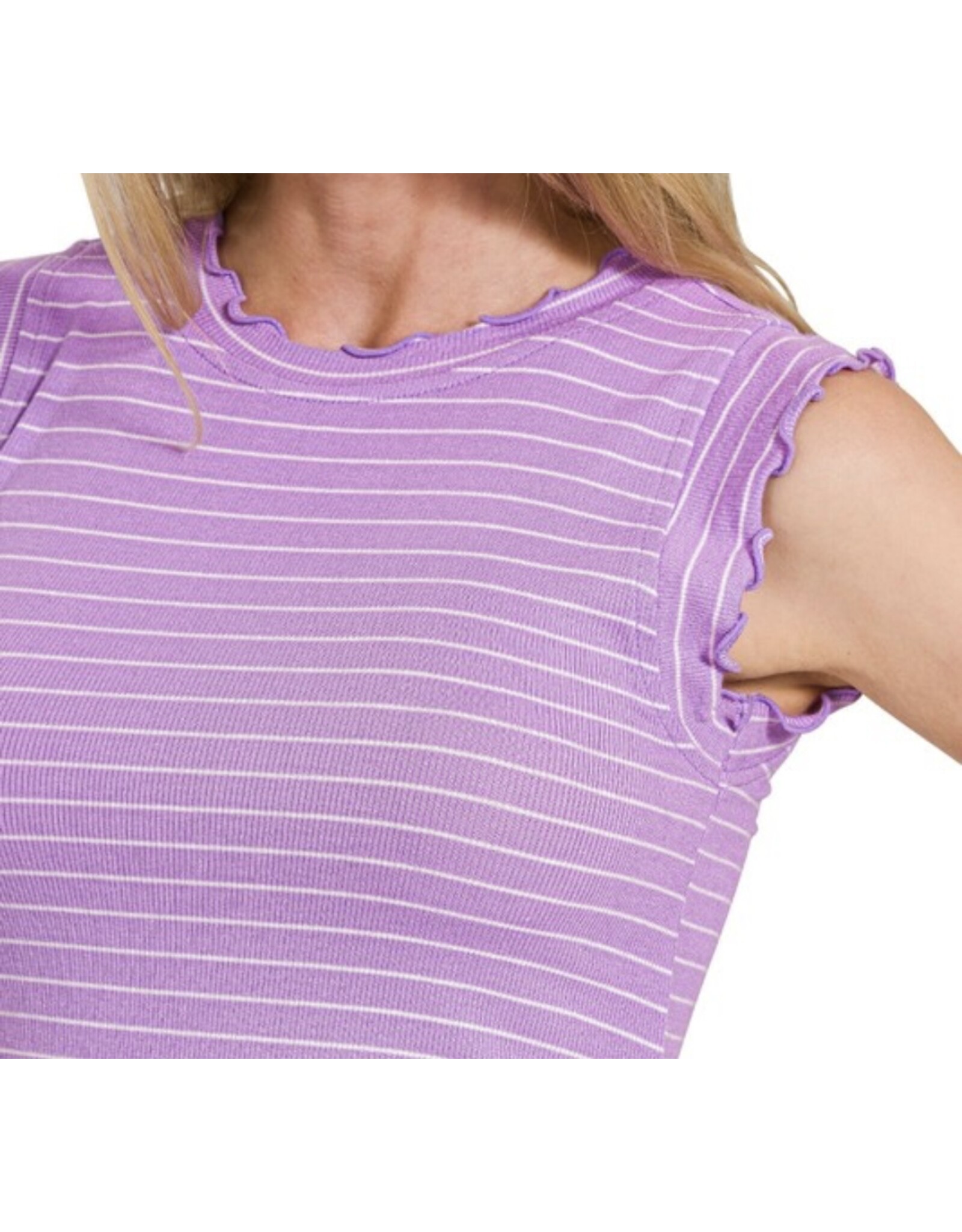 Ruffle trim sleeveless stripe top