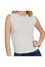 Ruffle trim sleeveless stripe top