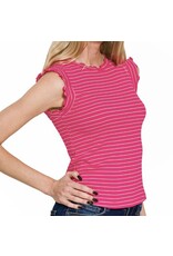 Ruffle trim sleeveless stripe top