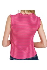 Ruffle trim sleeveless stripe top