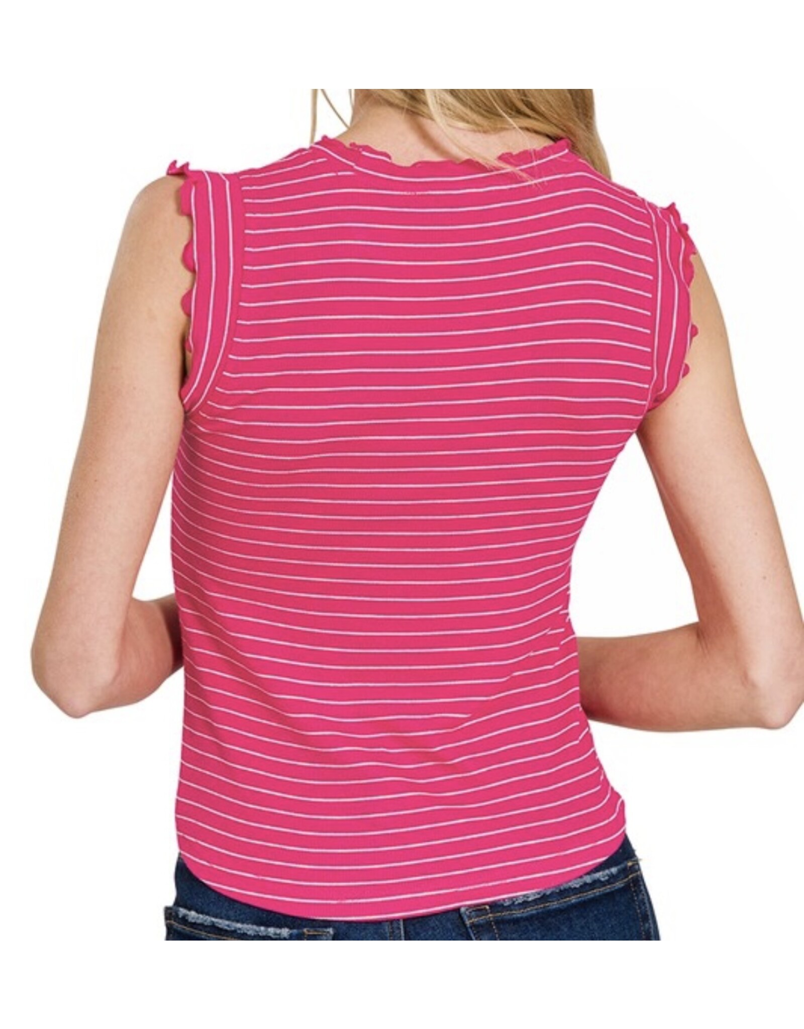 Ruffle trim sleeveless stripe top