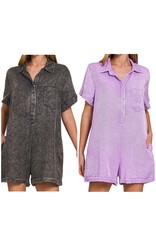 Mineral washed buttoned shirt romper