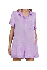 Mineral washed buttoned shirt romper