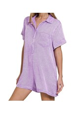 Mineral washed buttoned shirt romper