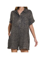 Mineral washed buttoned shirt romper