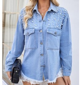 Pearl embellished denim jacket
