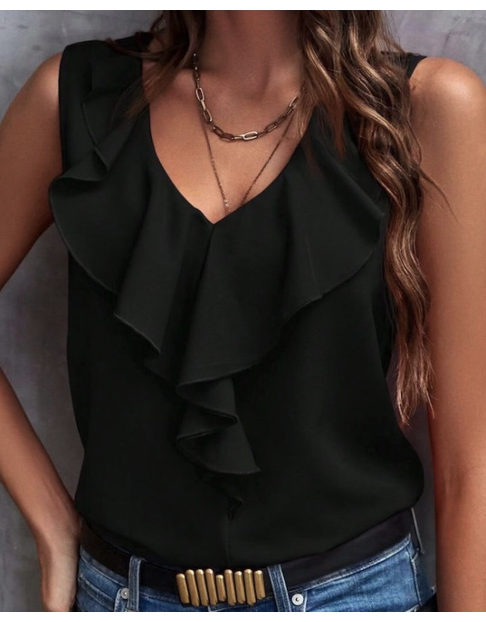 Miss sparkling Ruffle v-neck sleeveless top