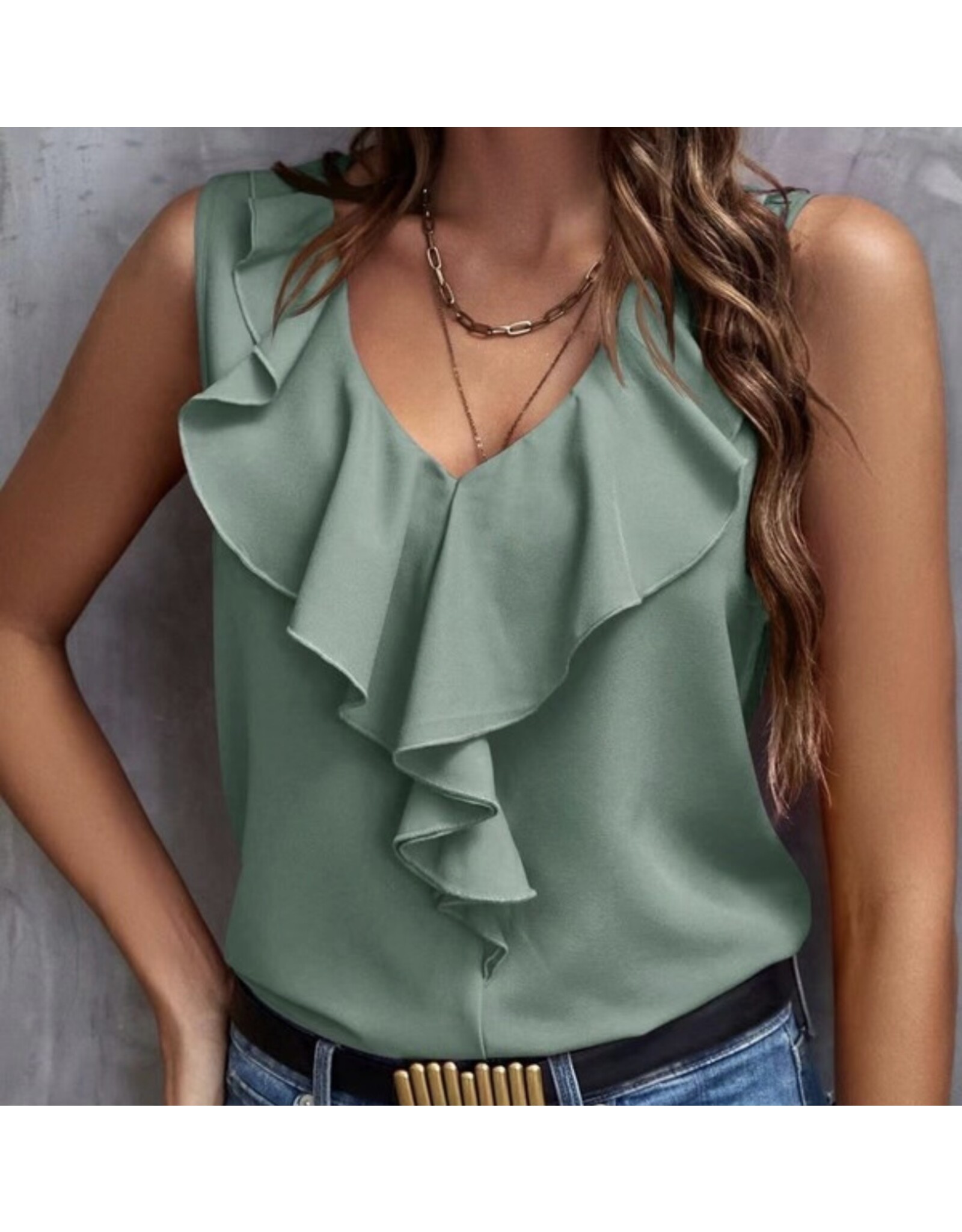 Miss sparkling Ruffle v-neck sleeveless top