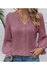 Mauve long sleeve blouse w/ lace accents