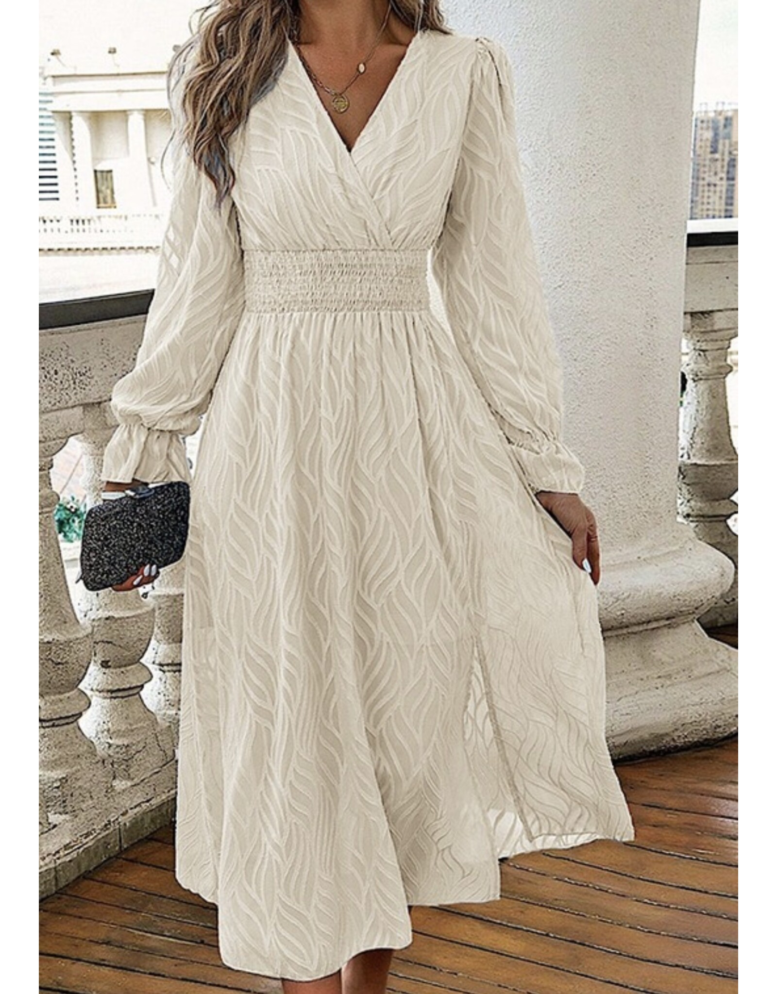 Cream long sleeve midi dress