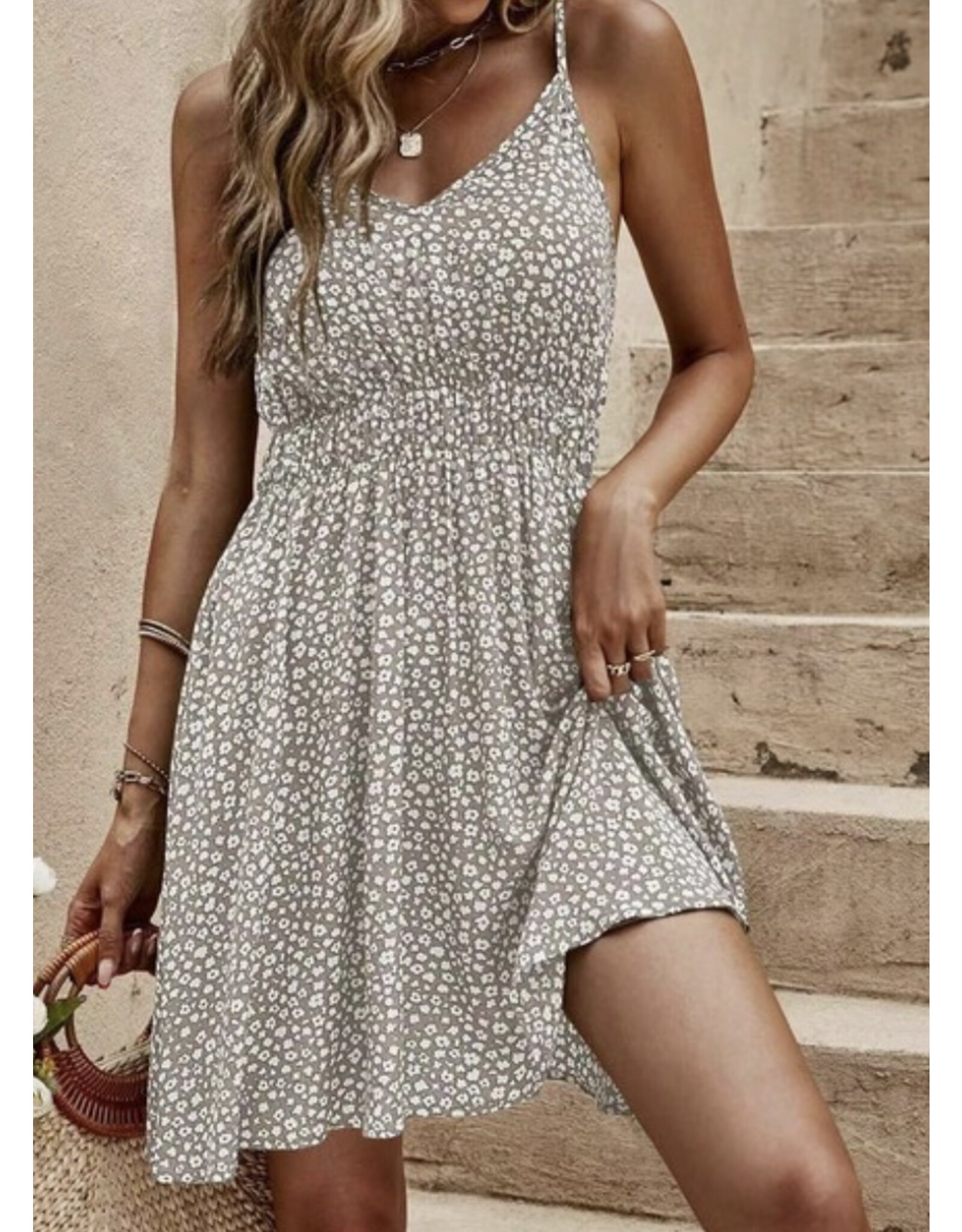 Beige floral short sundress