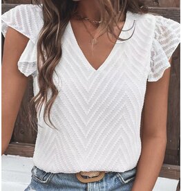 white v-neck butterfly sleeve top