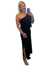 LATA Solid Woven One Shoulder Maxi Dress