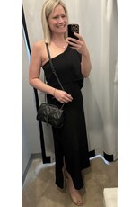 LATA Solid Woven One Shoulder Maxi Dress